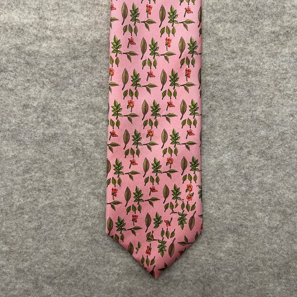 Brooks Brothers Makers Hand Made Silk Tie Pink Plant Garden suit office business